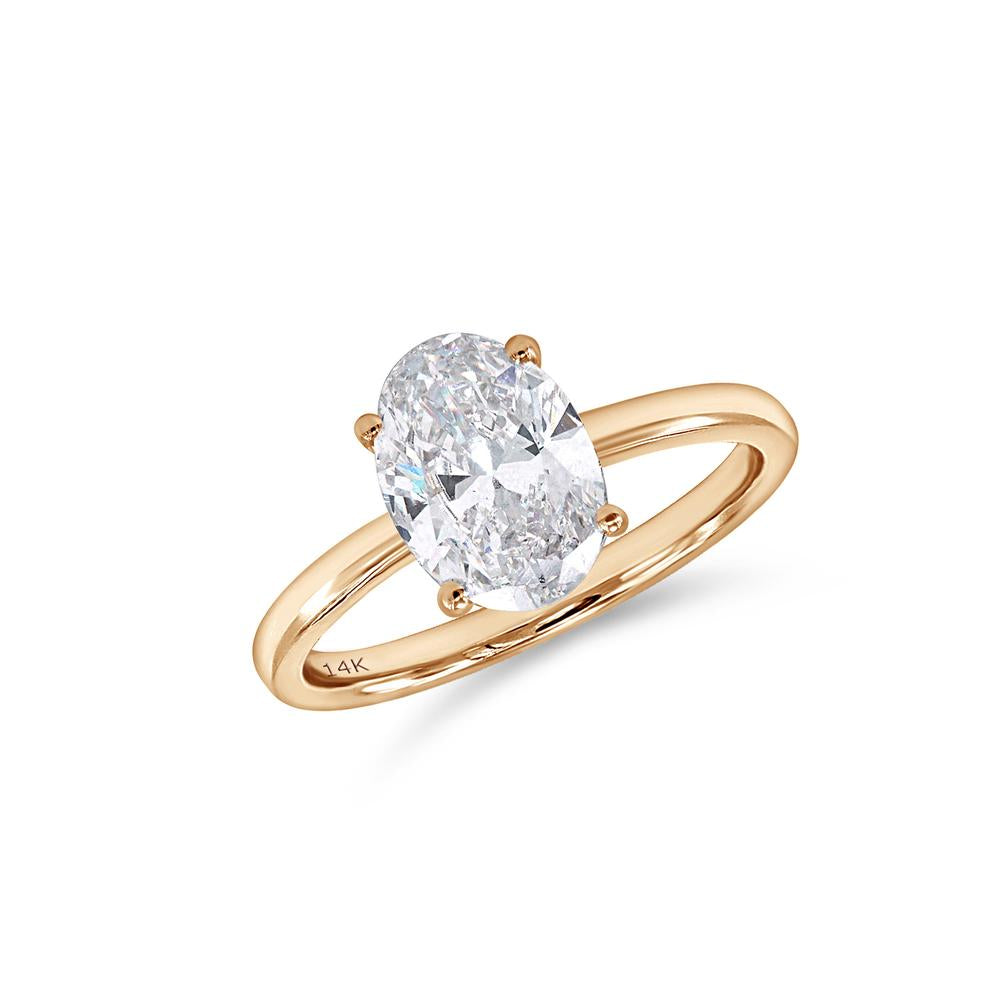 2 Carat Oval Shape Lab Grown Diamond Solitaire Ring In 14K Solid Gold Jewelry