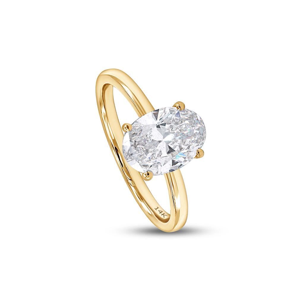 2 Carat Oval Shape Lab Grown Diamond Solitaire Ring In 14K Solid Gold Jewelry