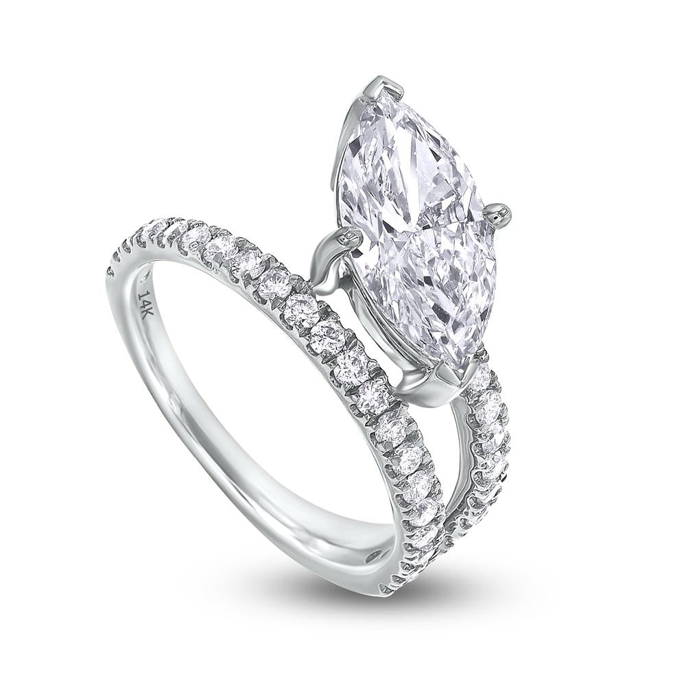 2.70 Cttw Marquise & Round Shape Lab Grown Diamond Band and a Half Eternity Engagement Ring in 14K Solid Gold Jewelry