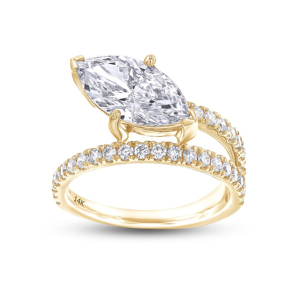 2.70 Cttw Marquise & Round Shape Lab Grown Diamond Band and a Half Eternity Engagement Ring in 14K Solid Gold Jewelry