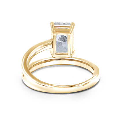 2.10 Cttw Radiant Shape Lab Grown Diamond Band and a Half Solitaire Engagement Ring in 14k Solid Gold Jewelry