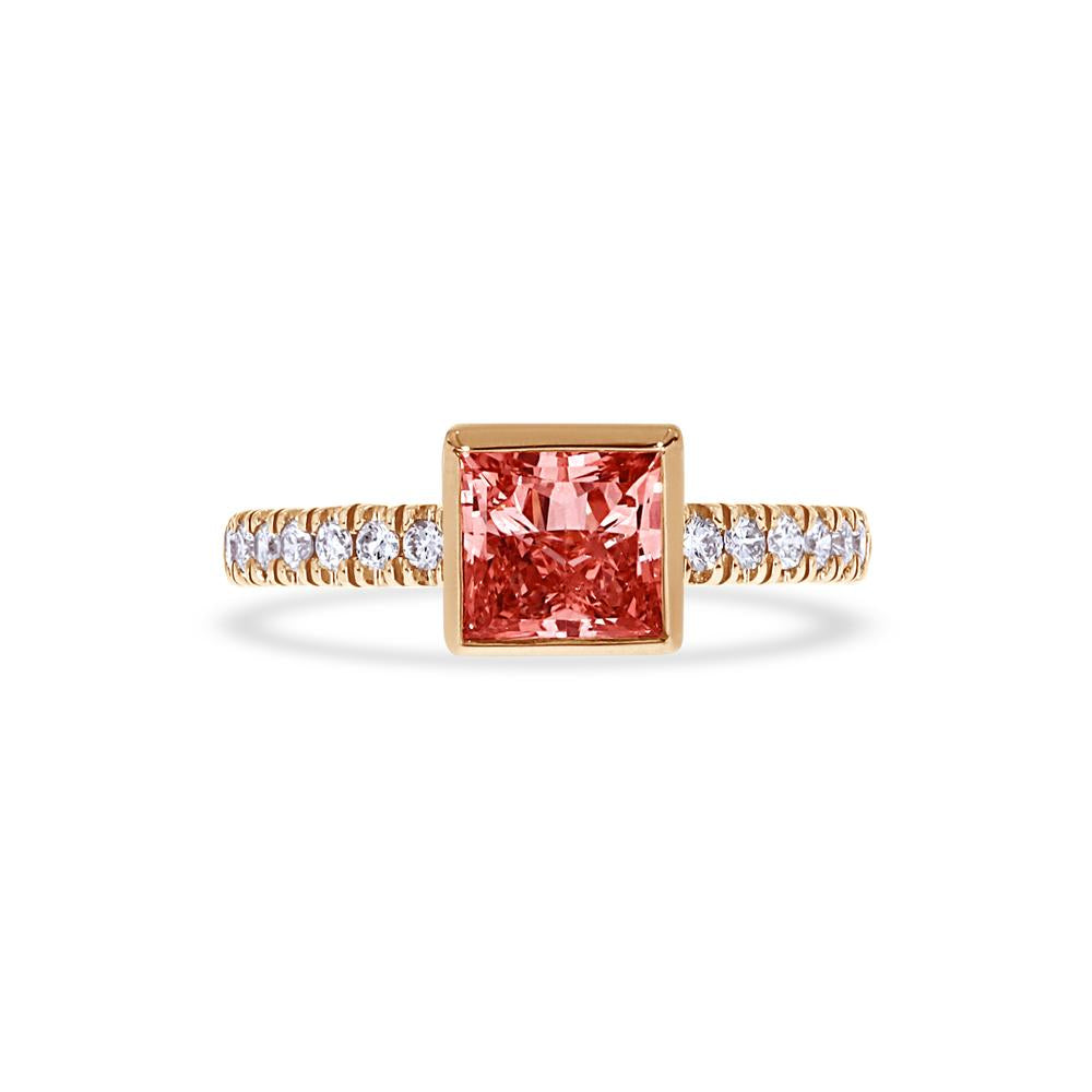 1.71 Cttw Pink Princess Shape and White Round Cut Lab Grown Diamond Bezel Set Half-Eternity Engagement Ring In 14K Solid Gold Jewelry