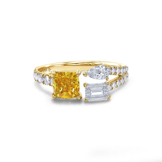 2.06 Cttw Yellow Cushion And White Multi Shape Lab Grown Diamond 3-Stone Eternity Engagement Ring In 14K Solid Gold Jewelry