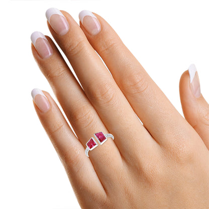 1.53 Cttw Trapezoid & Round Shape Pink Lab Grown Diamond Adjustable Toi Et Moi Engagement Ring in 14K Solid Gold Jewelry