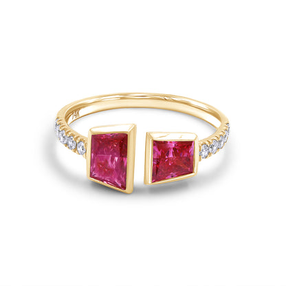 1.53 Cttw Trapezoid & Round Shape Pink Lab Grown Diamond Adjustable Toi Et Moi Engagement Ring in 14K Solid Gold Jewelry