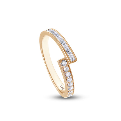 0.40 Cttw Baguette and Round Shape Lab Grown Diamond Bypass Wedding Band Ring in 14K Solid Gold Jewelry