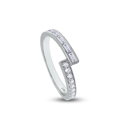0.40 Cttw Baguette and Round Shape Lab Grown Diamond Bypass Wedding Band Ring in 14K Solid Gold Jewelry