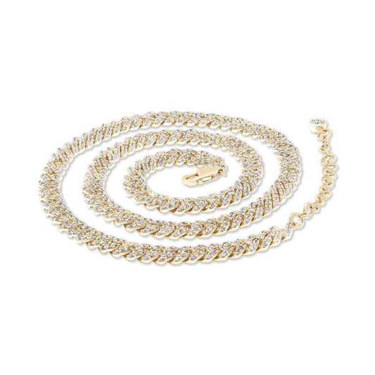 5.30 Cttw Round Shape Lab Grown Diamond 4.5MM Width Single Row Cuban Chain Necklace In 14K Solid Gold Jewelry, 15 Long With 2" Extender"