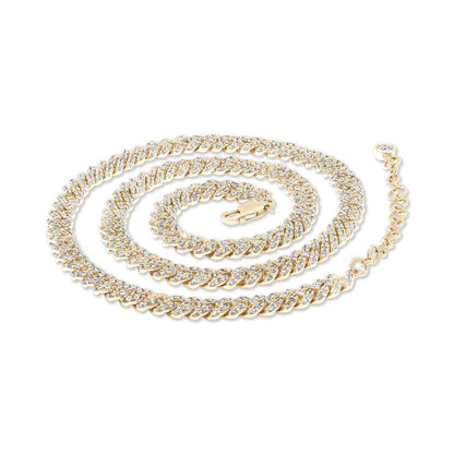 5.99 Cttw Round Shape Lab Grown Diamond 4.5MM Width Single Row Cuban Chain Necklace In 14K Solid Gold Jewelry, 17 Long With 2" Extender"