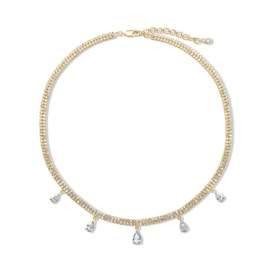 10.60 Cttw Pear and Round Shape Lab Grown Diamond Double Row Drop Tennis Necklace In 14K Solid Gold Jewelry, 14 Long With 2" Extender"