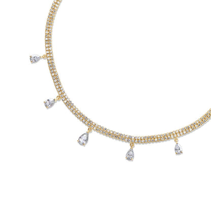 10.60 Cttw Pear and Round Shape Lab Grown Diamond Double Row Drop Tennis Necklace In 14K Solid Gold Jewelry, 14 Long With 2" Extender"