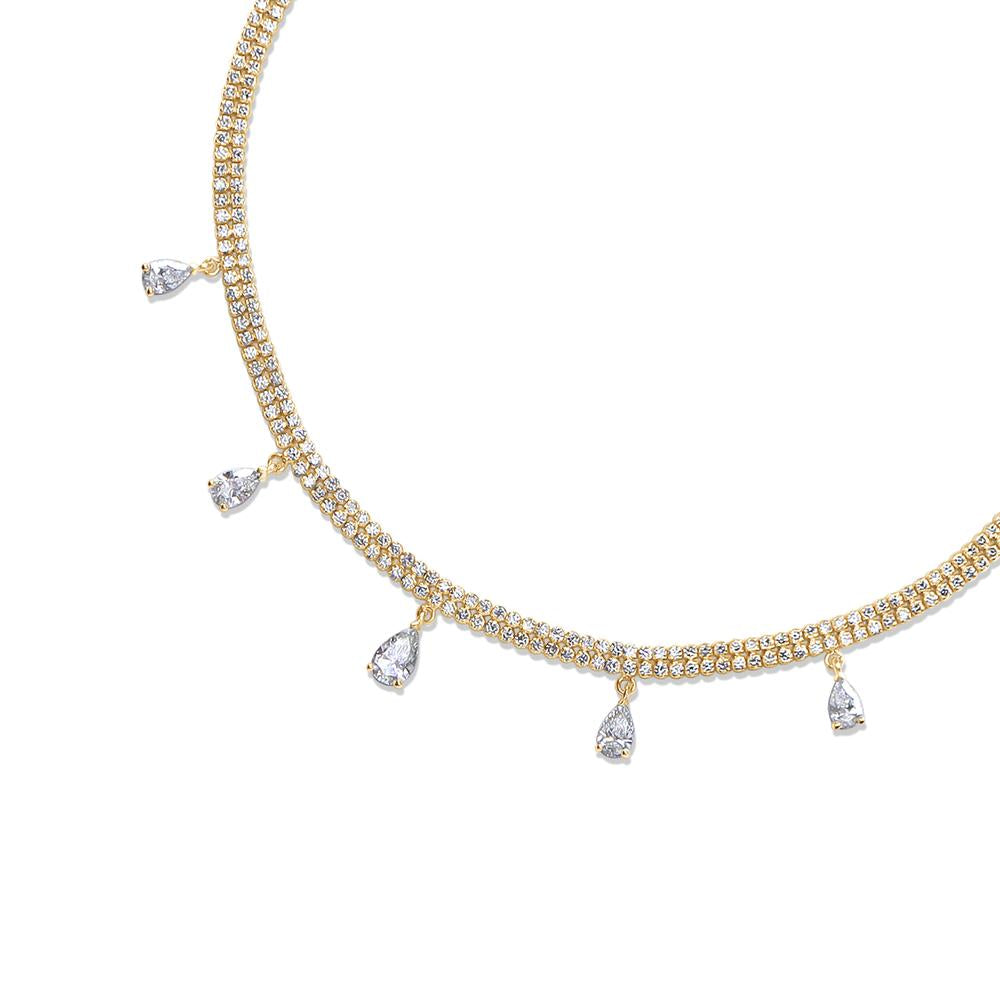 11.73 Cttw Pear and Round Shape Lab Grown Diamond Double Row Drop Tennis Necklace In 14K Solid Gold Jewelry, 16 Long With 2" Extender"