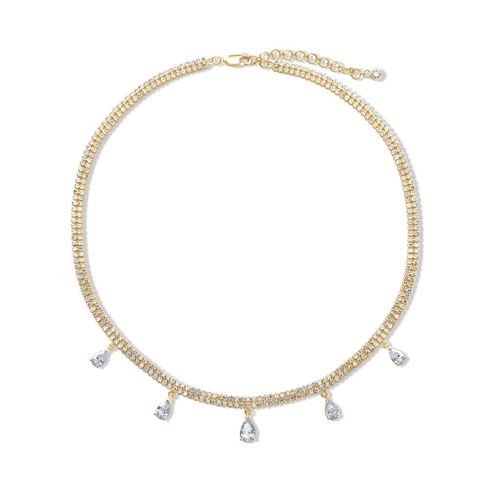 12.29 Cttw Pear and Round Shape Lab Grown Diamond Double Row Drop Tennis Necklace In 14K Solid Gold Jewelry, 17 Long With 2" Extender"