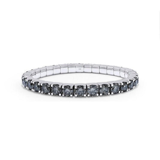 17.51 Cttw Black Lab Grown Diamond 5.6MM Width Stretchable Tennis Bracelet In 14K Solid Gold Jewelry, Size Small