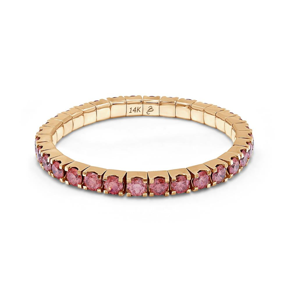 17.74 Cttw Pink Lab Grown Diamond 5.6MM Width Stretchable Tennis Bracelet In 14K Solid Gold Jewelry, Size Small