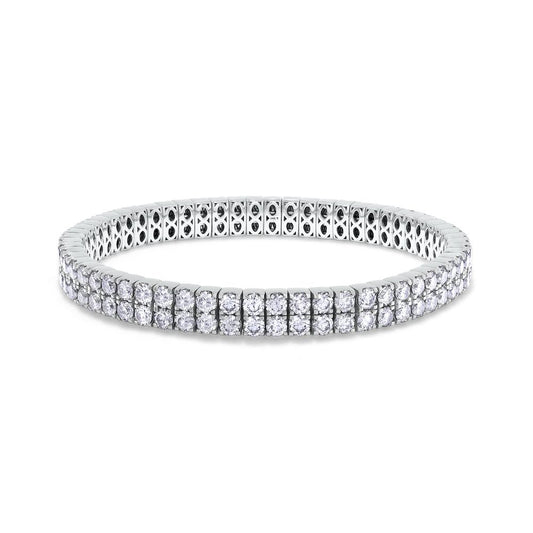 12.65 Cttw Lab Grown Diamond 3MM Width Two Row Stretchable Tennis Bracelet In 14K Solid Gold Jewelry, Size Large