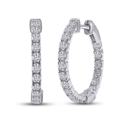 1.05 Cttw Round Shape Lab Grown Diamond Inside Outside Hoop Earrings In 14K Solid Gold Jewelry