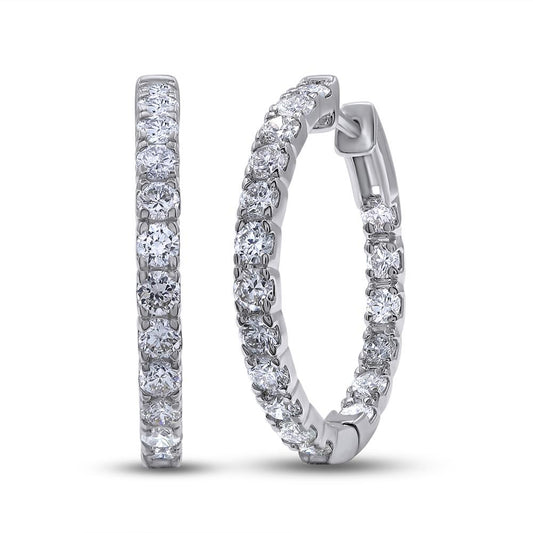 1.88 Cttw Round Shape Lab Grown Diamond Inside Outside Hoop Earrings In 14K Solid Gold Jewelry