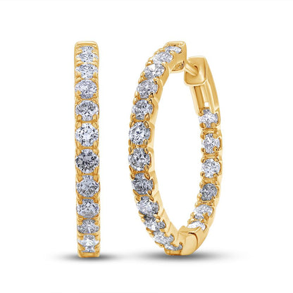 1.88 Cttw Round Shape Lab Grown Diamond Inside Outside Hoop Earrings In 14K Solid Gold Jewelry