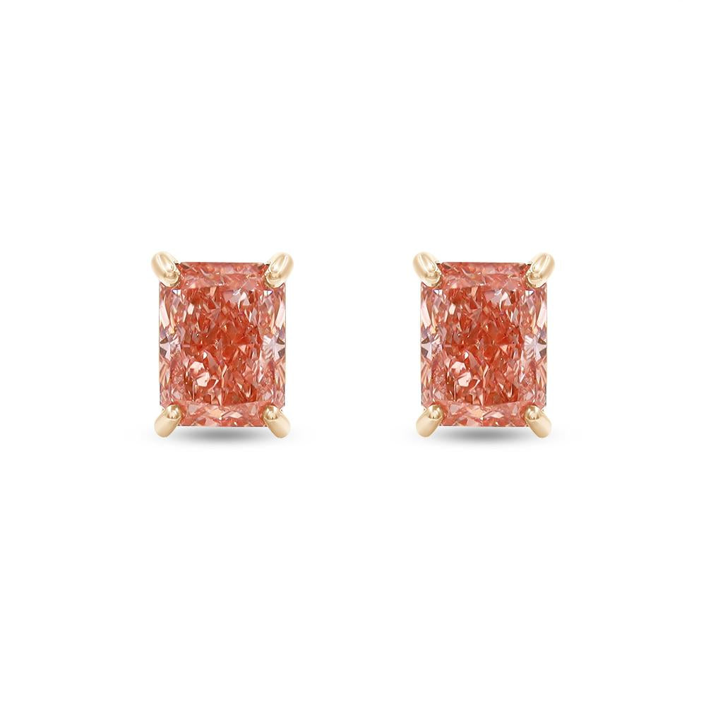 1.75 Cttw Emerald Shape Pink Lab Grown Diamond Solitaire Stud Earrings In 14K Solid Gold Jewelry