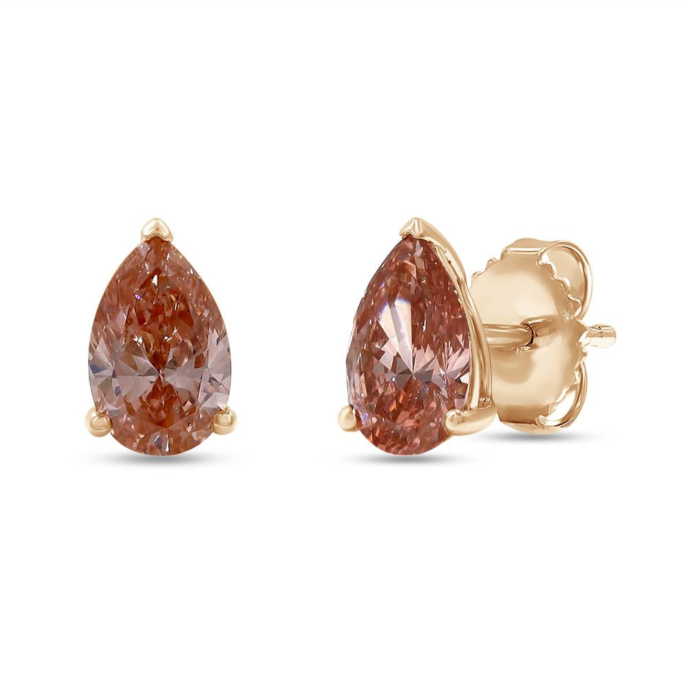 1.78 Cttw Pear Shape Pink Lab Grown Diamond Solitaire Stud Earrings In 14K Solid Gold Jewelry