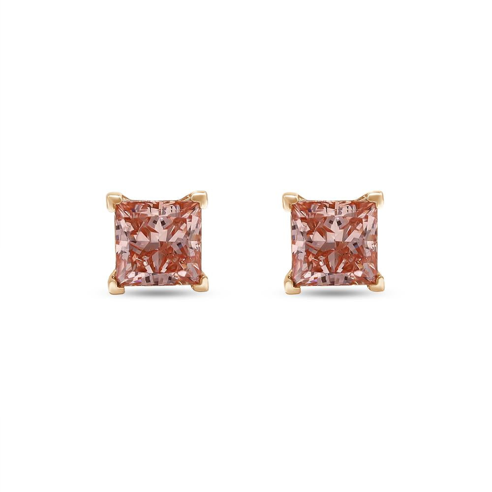 1.79 Cttw Princess Shape Pink Lab Grown Diamond Solitaire Stud Earrings In 14K Solid Gold Jewelry