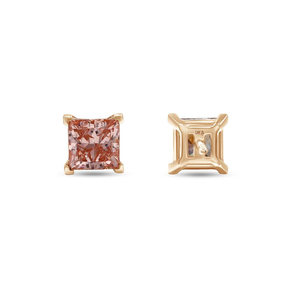 1.79 Cttw Princess Shape Pink Lab Grown Diamond Solitaire Stud Earrings In 14K Solid Gold Jewelry