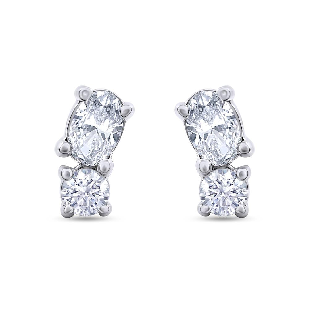0.30 Cttw Oval and Round Shape Lab Grown Diamond Toi Et Moi Stud Earrings In 14K Solid Gold Jewelry