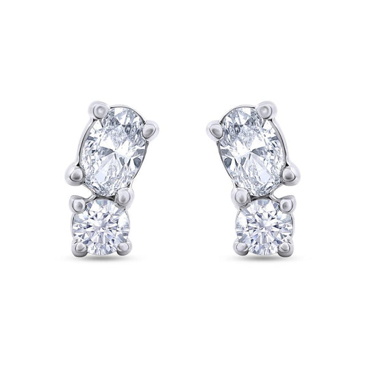 0.30 Cttw Oval and Round Shape Lab Grown Diamond Toi Et Moi Stud Earrings In 14K Solid Gold Jewelry