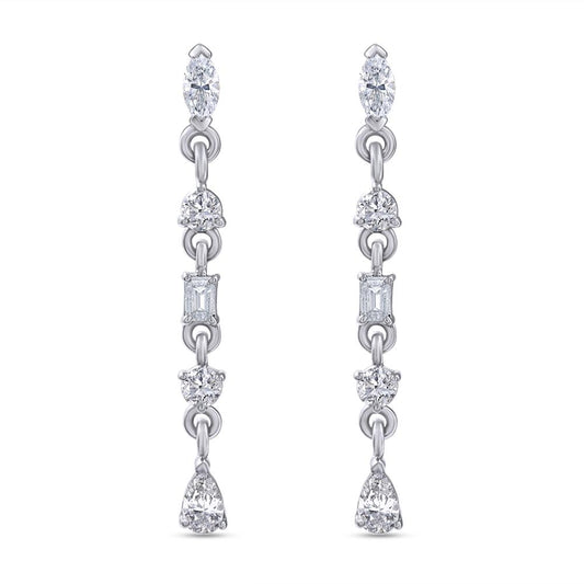 0.59 Cttw Multi Shape Lab Grown Diamond Five Stone Dangle Drop Earrings In 14K Solid Gold Jewelry