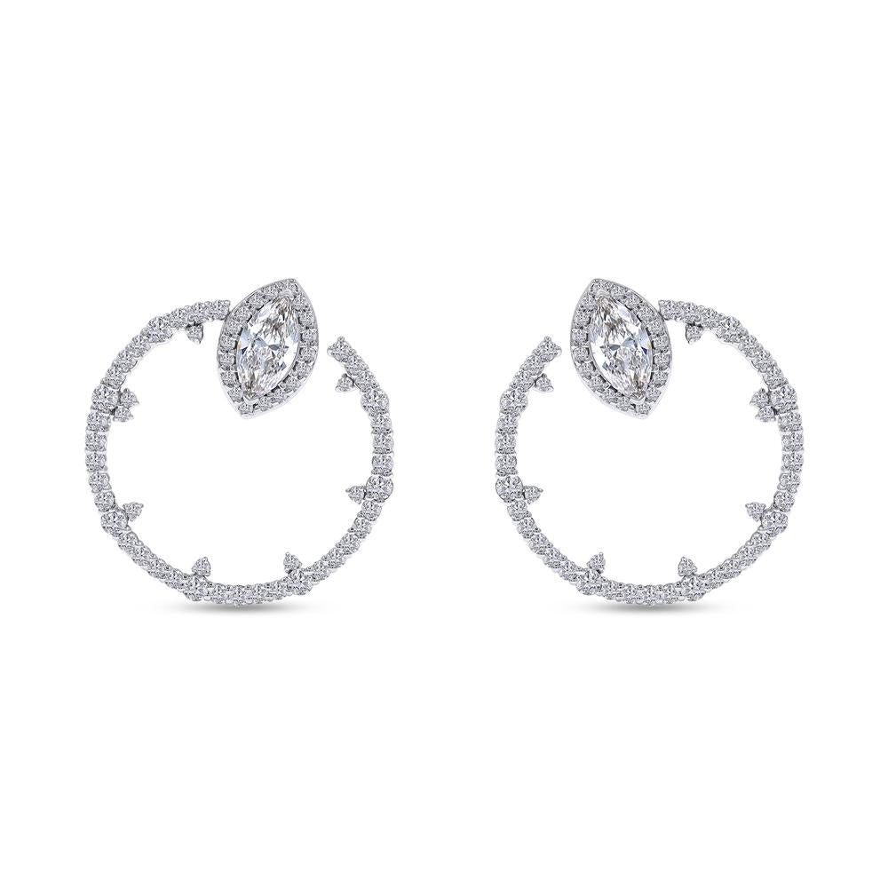 1.80 Cttw Marquise and Round Shape Lab Grown Diamond Halo Hoop Earrings In 14K Solid Gold Jewelry