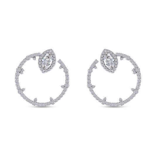 1.80 Cttw Marquise and Round Shape Lab Grown Diamond Halo Hoop Earrings In 14K Solid Gold Jewelry