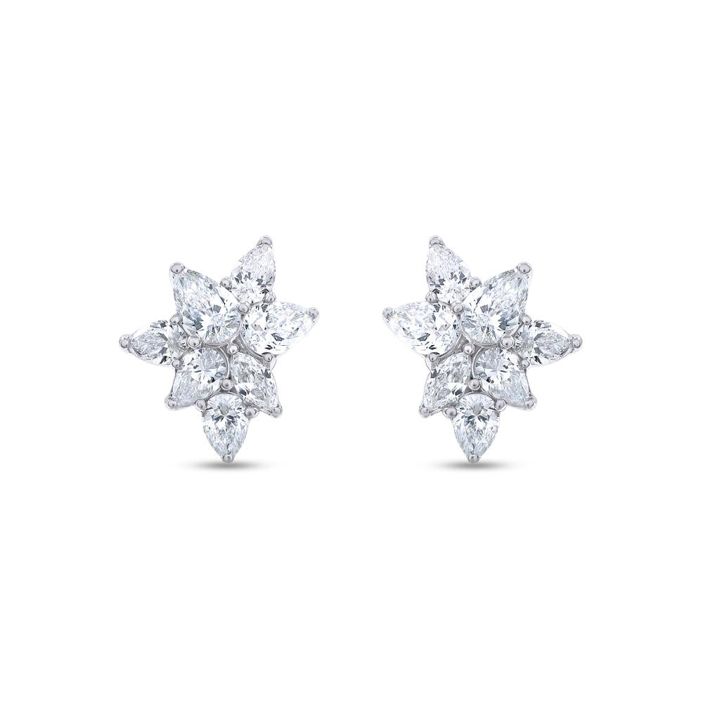 1.42 Cttw Marquise and Pear Shape Lab Grown Diamond Seven Stone Cluster Stud Earrings In 14K Solid Gold Jewelry