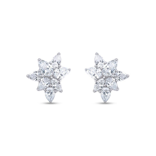 1.42 Cttw Marquise and Pear Shape Lab Grown Diamond Seven Stone Cluster Stud Earrings In 14K Solid Gold Jewelry
