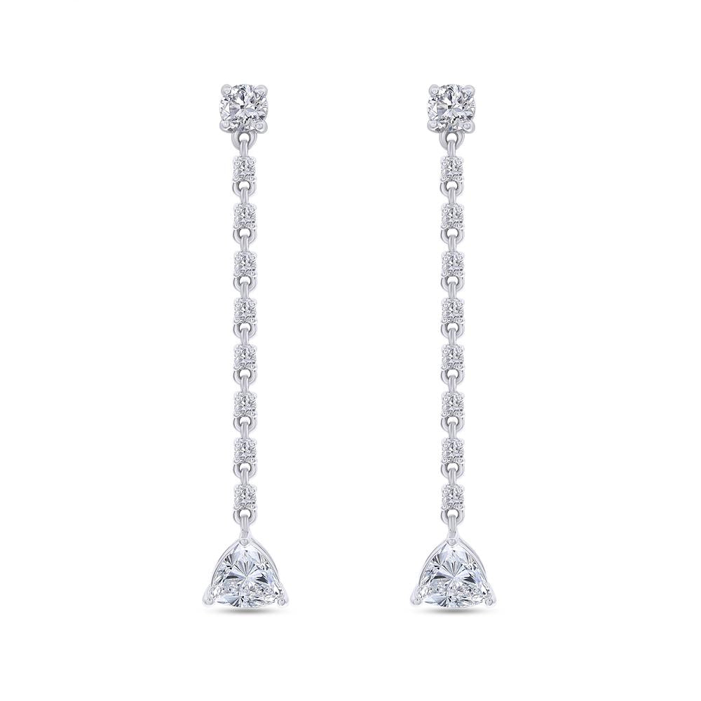 1.34 Cttw Trillion and Round Shape Lab Grown Diamond Dangle Drop Earrings In 14K Solid Gold Jewelry