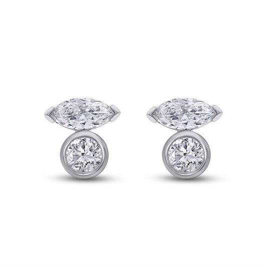 0.67 Cttw Marquise and Round Shape Lab Grown Diamond Toi Et Moi Stud Earrings In 14K Solid Gold Jewelry