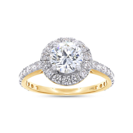 1.65 Cttw Round Shape Lab Grown Diamond Halo Ring In 14K Solid Gold Jewelry