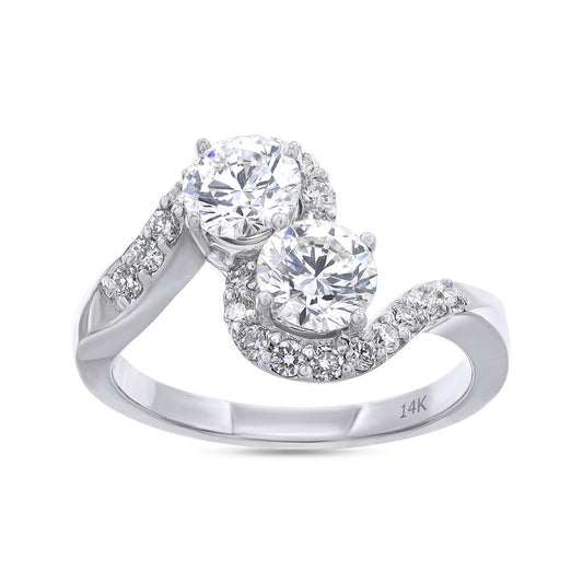 1.33 Cttw Round Shape Lab Grown Diamond Swirl Crossover Engagement Ring In 14K Solid Gold Jewelry