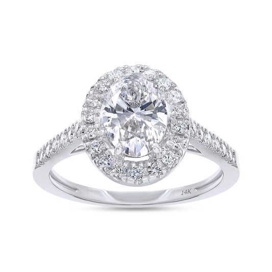 1.36 Cttw Oval and Round Shape Lab Grown Diamond Halo Ring In 14K Solid Gold Jewelry