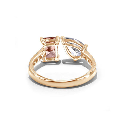 2.47 Cttw Pink Pear Shape With White Cushion and Round Cut Lab Grown Diamond Toi Et Moi Engagement Ring In 14K Solid Gold Jewelry