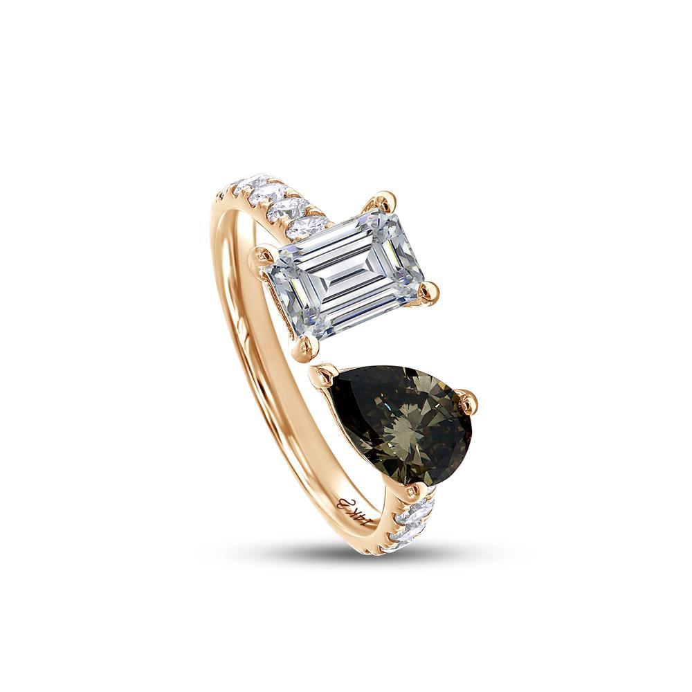 2.47 Cttw Black Pear Shape With White Emerald and Round Cut Lab Grown Diamond Toi Et Moi Engagement Ring In 14K Solid Gold Jewelry