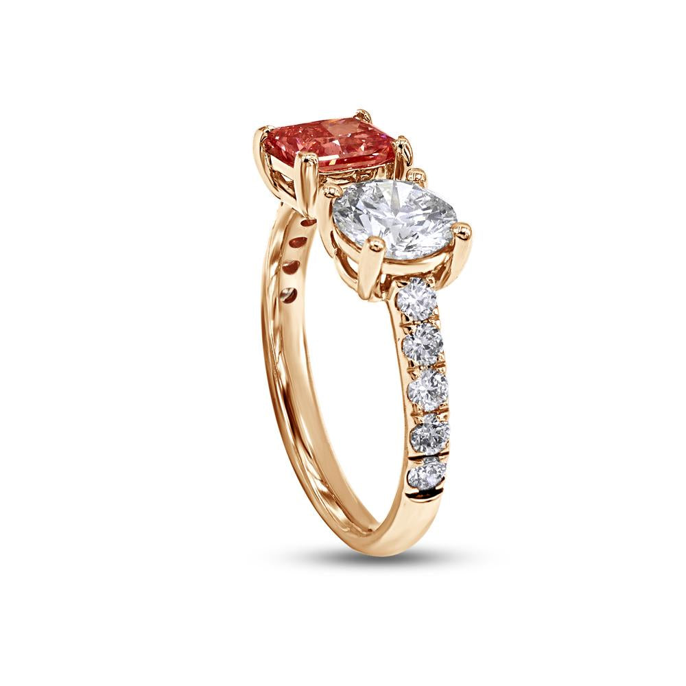 2.48 Cttw Pink Princess Shape and White Round Cut Lab Grown Diamond Toi Et Moi Engagement Ring In 14K Solid Gold Jewelry