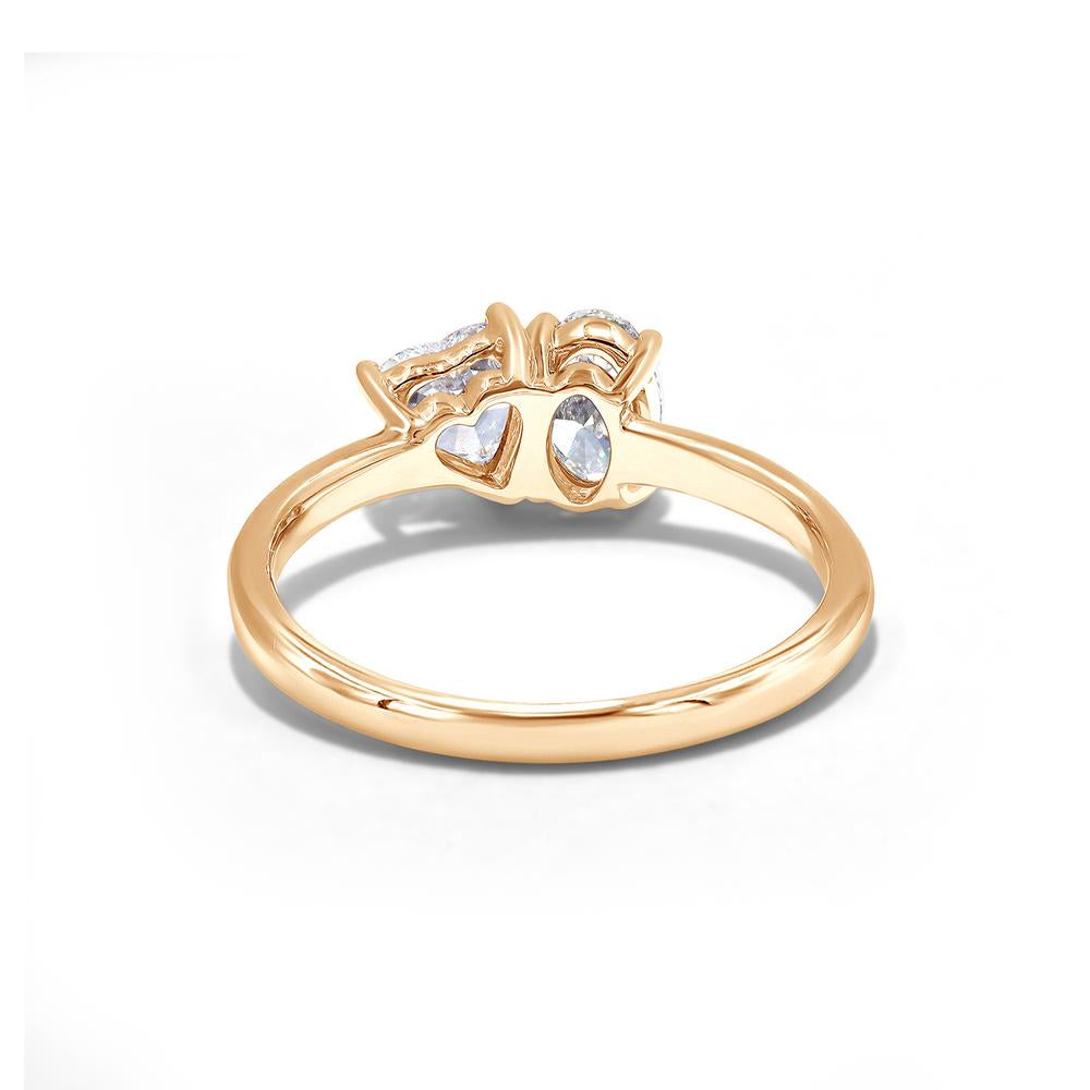 1 Cttw Oval and Heart Shape Lab Grown Diamond 2-Stone Toi Et Moi Engagement Band Ring in 14K Solid Gold Jewelry