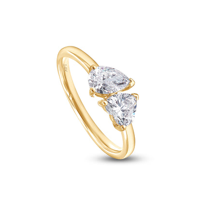 1 Carat Pear & Heart Shape Lab Grown Diamond 2-Stone Toi Et Moi Engagement Promise Ring in 14K Solid Gold Jewelry