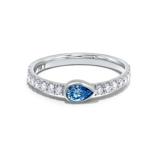 0.53 Cttw Blue Pear Shape and White Round Cut Lab Grown Diamond Bezel Set Half-Eternity Wedding Band Ring In 14K Solid Gold Jewelry
