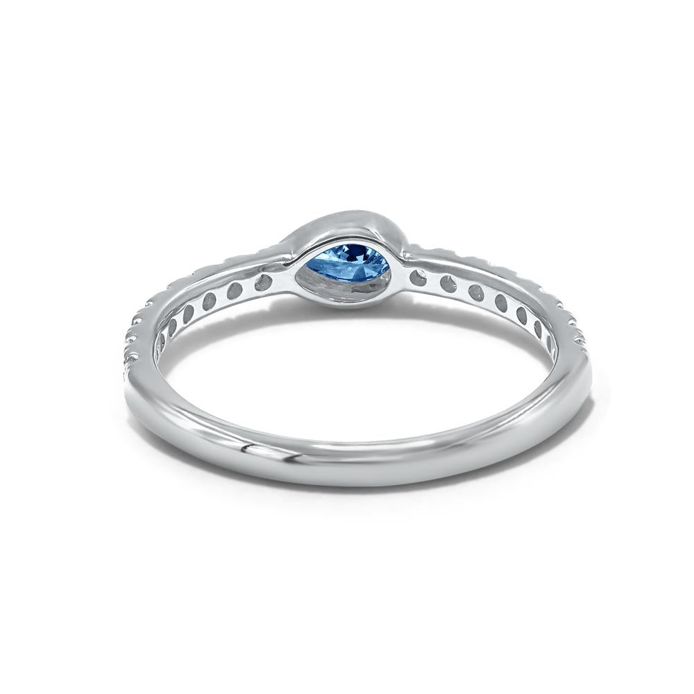 0.53 Cttw Blue Pear Shape and White Round Cut Lab Grown Diamond Bezel Set Half-Eternity Wedding Band Ring In 14K Solid Gold Jewelry