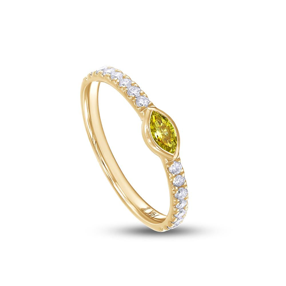 0.43 Cttw Yellow Marquise Cut and White Round Cut Lab Grown Diamond Bezel Set Half-Eternity Wedding Band Ring In 14K Solid Gold Jewelry