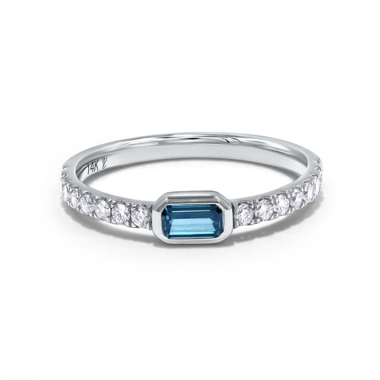 0.52 Cttw Blue Emerald Shape and White Round Cut Lab Grown Diamond Bezel Set Half-Eternity Wedding Band Ring In 14K Solid Gold Jewelry