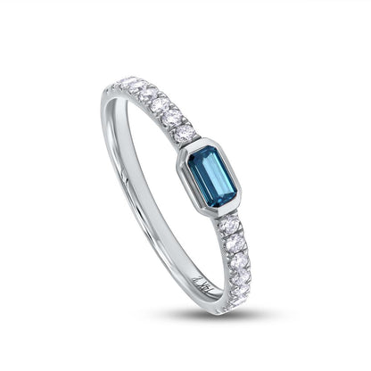 0.52 Cttw Blue Emerald Shape and White Round Cut Lab Grown Diamond Bezel Set Half-Eternity Wedding Band Ring In 14K Solid Gold Jewelry