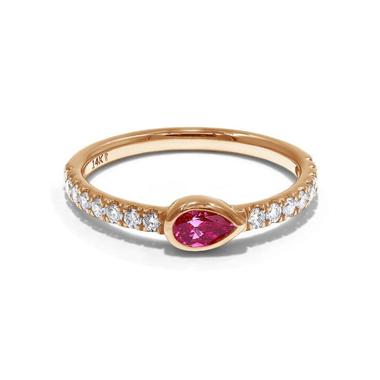 0.47 Cttw Pink Pear Shape and White Round Cut Lab Grown Diamond Bezel Set Half-Eternity Wedding Band Ring In 14K Solid Gold Jewelry